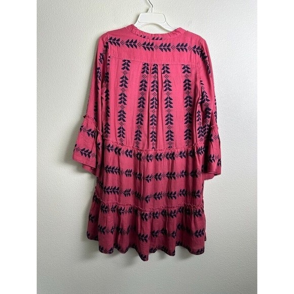 Elan Women's Clara Dress Embroidered Long Sleeve Tiered Pink Blue Size Small - Picture 8 of 9